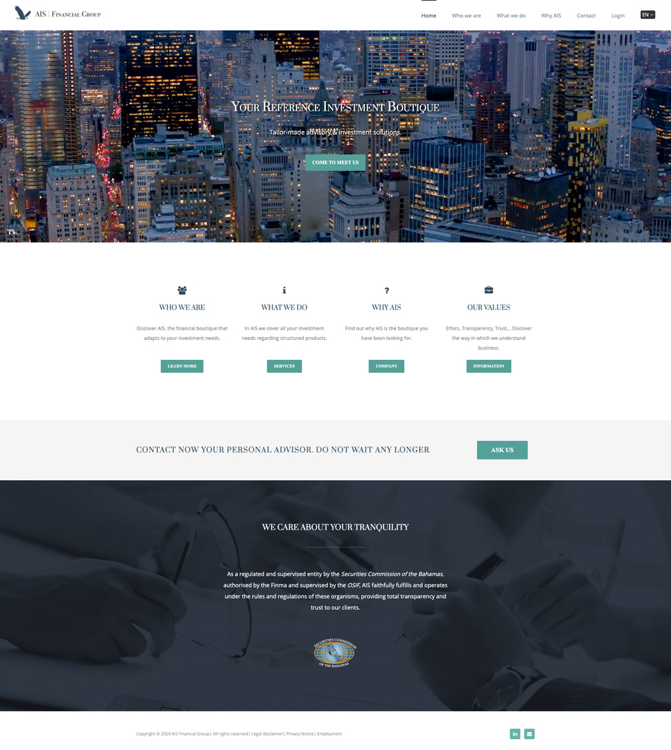 Fintech website: Project fully resolved from layout, text content, HTML, CSS, JavaScript, video, audio, photography and editing. AIS Financial Group